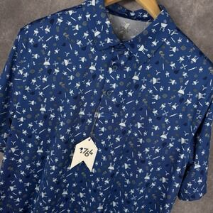 1764 Polo Shirt Men's L Blue Grill Barbecue Performance Golf All Over Print NEW